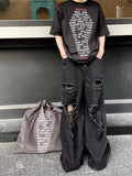 Threebooy Dark Washed Old Destroyed Wide Pants Hip Hop High Street Style Loose Men's Clothing Ripped Denim Trousers Trend Fashion