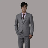 Threebooy Premium Sharkskin Light Gray Suit: Stylish and Sophisticated Men's Formal Wear with Wool and Half-Linen Lining