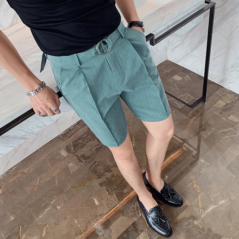 Threebooy Summer Korean Shorts Men's Fashion Solid Color Business Casual Dress Shorts Men Streetwear Wild Loose Suit Shorts Mens S-XL