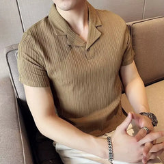 Threebooy  High End Fashion Smart Casual England Style Polo Shirt Summer New Versatile Short Sleeve Men Lapel Buttons Breathable Thin Tops