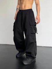 Threebooy  Summer New Quick-drying High-waist Wide-leg Work Pants for Men's American Casual Sports Trousers