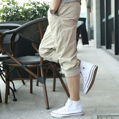 Threebooy  Pure Cotton Thin Men's Cropped Pants Men's Casual Pants Mid-pants 7-point Pants Harem Pants Sports Pants Men