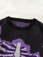 Threebooy  New Popular Spring and Autumn Bone-Shaped Butterfly Jacquard Pattern Pullover Sweater Casual Round Neck Contrast Color Knitted m