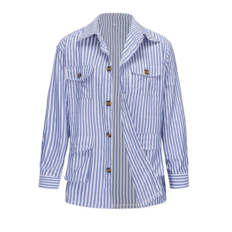 Threebooy  Spring Clothing Men's Light Luxury Long Sleeve Striped Pocket Shirt Casual Streetwear Button-down Shirt with Belt S-5XL 2025 New