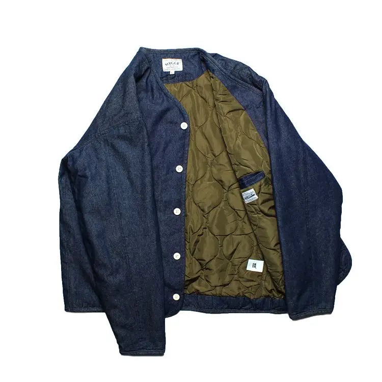 Threebooy  Mountain Series Khaki Lightweight Workwear Cotton Thickened Small Cotton Jacket Denim V-neck Men's Outerwear Warmth Youth Style