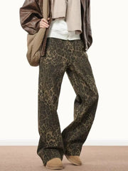 Threebooy  Y2k Animal Leopard Print Baggy Jeans Men Streetwear Vintage Wide Leg Flared Denim Pants Hip Hop Techwear Straight Long Trousers