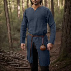 Threebooy Streetwear Long Sleeve Tshirt For Men European Medieval Knight Top Vintage Loose V-neck Split Long Gown Pullover