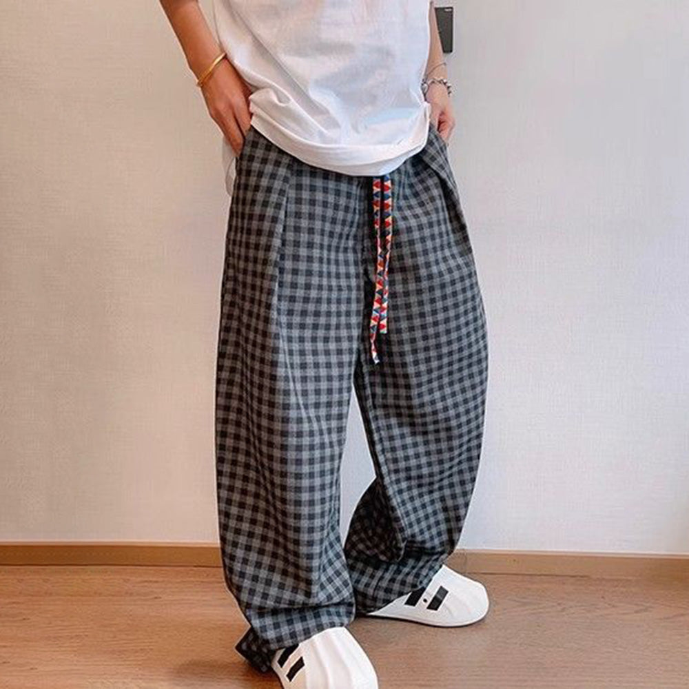 Threebooy Men Y2k Black Gray Contrast Plaid Casual Pants Daily Streetwear Casual Personality Versatile Comfortable Straight Pants Men 2024