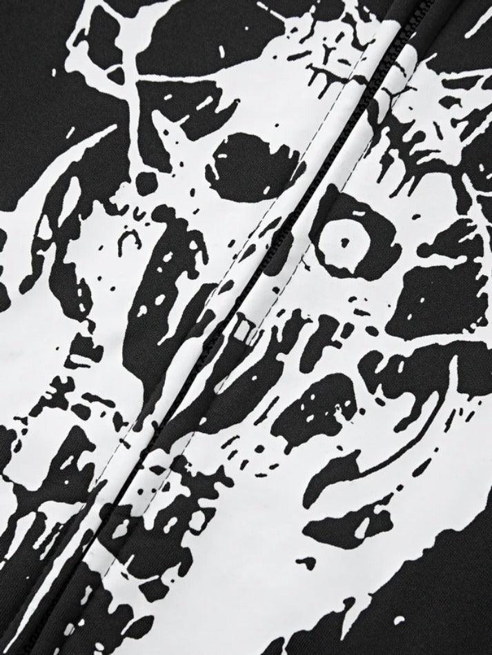 Threebooy Men's Gothic Skull Print Oversized Hoodie