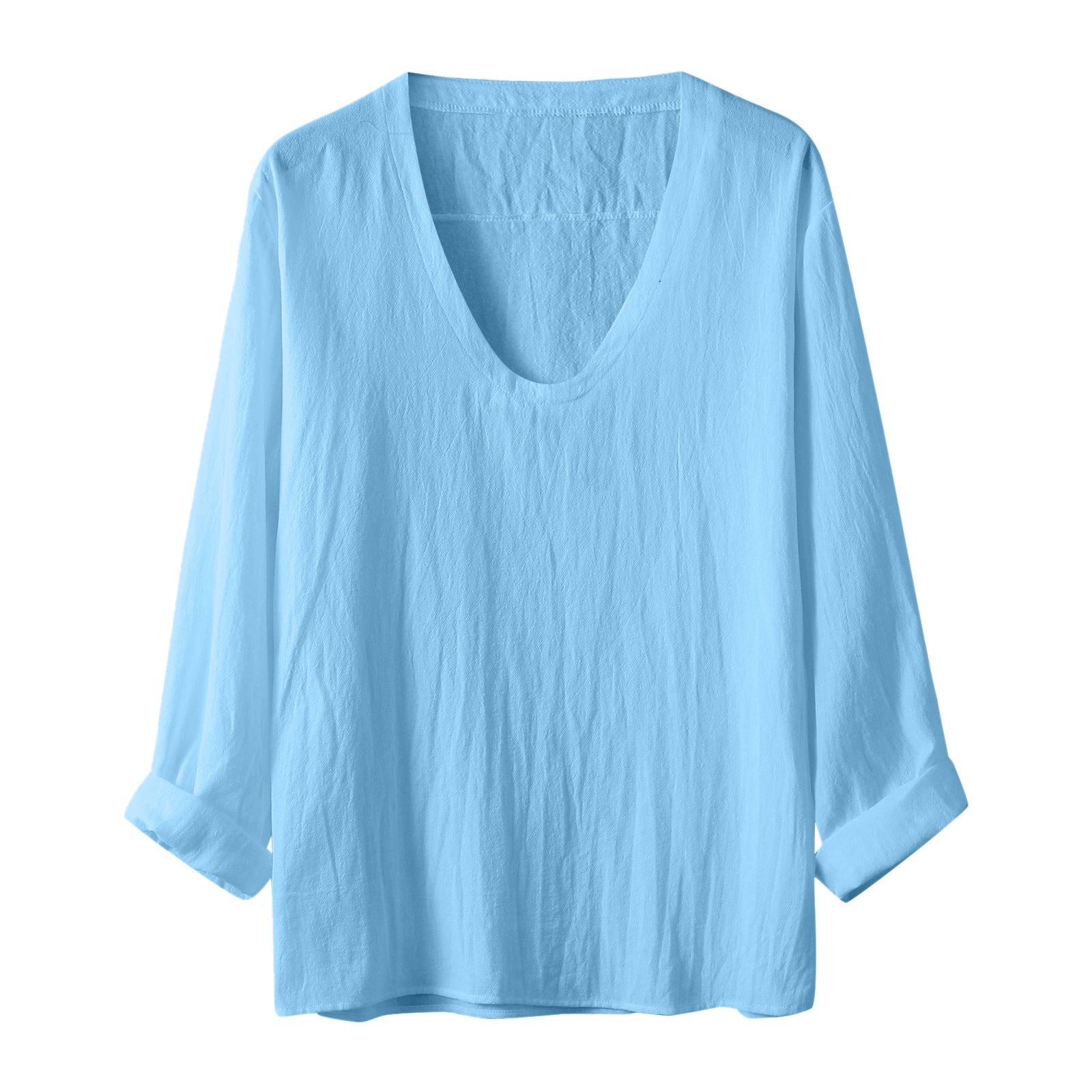 Threebooy Spring Summer Mens V Neck Cotton Linen T-shirt Loose Solid Long Sleeve Pullovers Tops Fashion Casual Clothing Streetwear