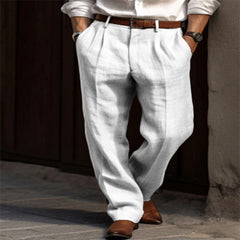 Threebooy Mens Linen Pleated Pants Front Pockets Straight Cotton Blend Long Trousers Spring Summer Holiday Fashion Loose Pant Oversized