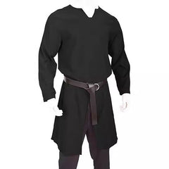 Threebooy Streetwear Long Sleeve Tshirt For Men European Medieval Knight Top Vintage Loose V-neck Split Long Gown Pullover