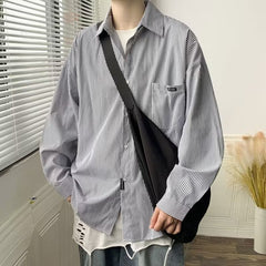 Threebooy Oversized Loose Striped Shirt Unisex Spring Autumn Mens Long sleeved Tops Fashion Casual Shirts Cardigan Streetwear Couple Ins