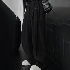 Threebooy Mens Suede Ribbon Casual Pants Spring Streetwear Fashion Youth Campus Luxury Old Money Men Wide Leg Pants Men'S Wear 2025 New