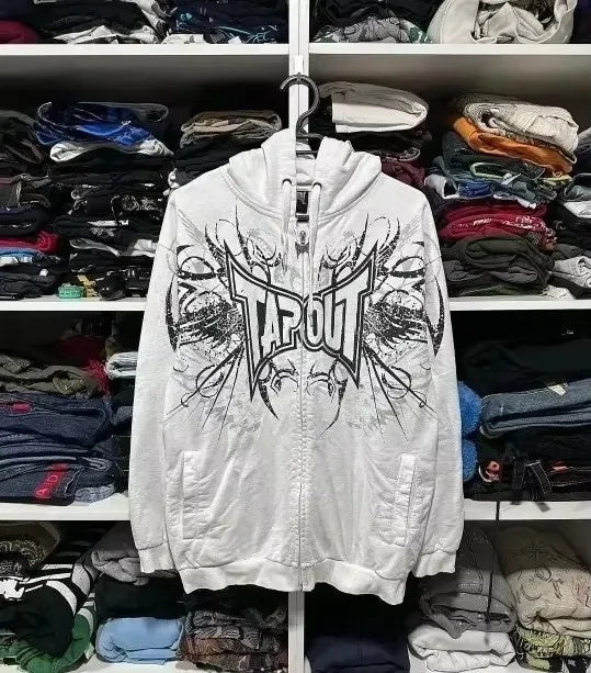 Threebooy 2000s Retro Men's and Women's Hoodies Printed Personalized Patterns Y2K Style Streetwear Hooded Cardigan Long Sleeve New Tops