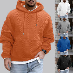 Threebooy Autumn Solid Jacquard Print Hoodie For Men Long sleeved Lace Up Hooded Pullover Casual Loose Oversize Tops Men's Clothing