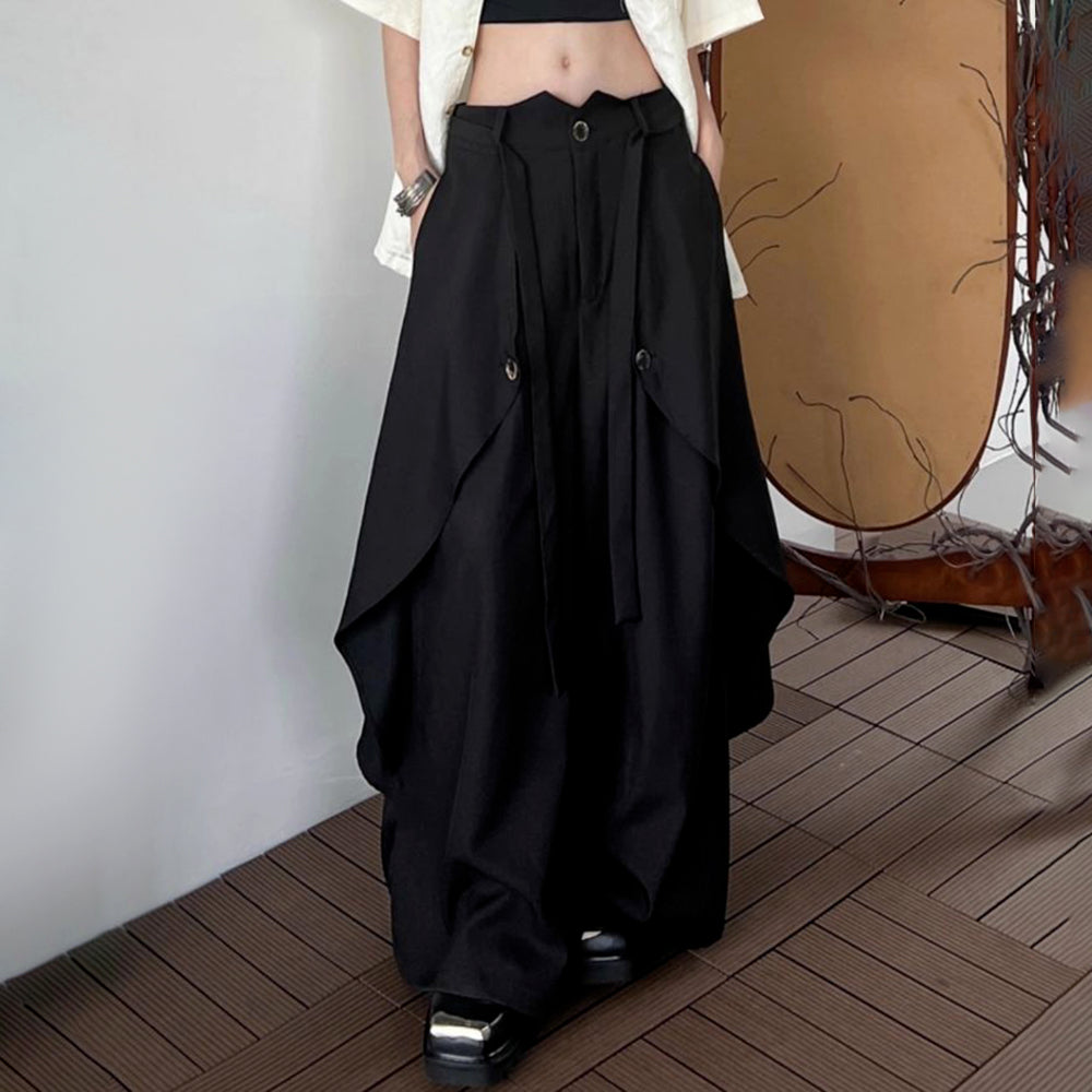 Threebooy Y2k Dark Gothic Layered Skirt Pants Samurai Pants Hakama Streetwear Irregular Fashion Wide-Leg Pants Old Money Unisex 2025 New