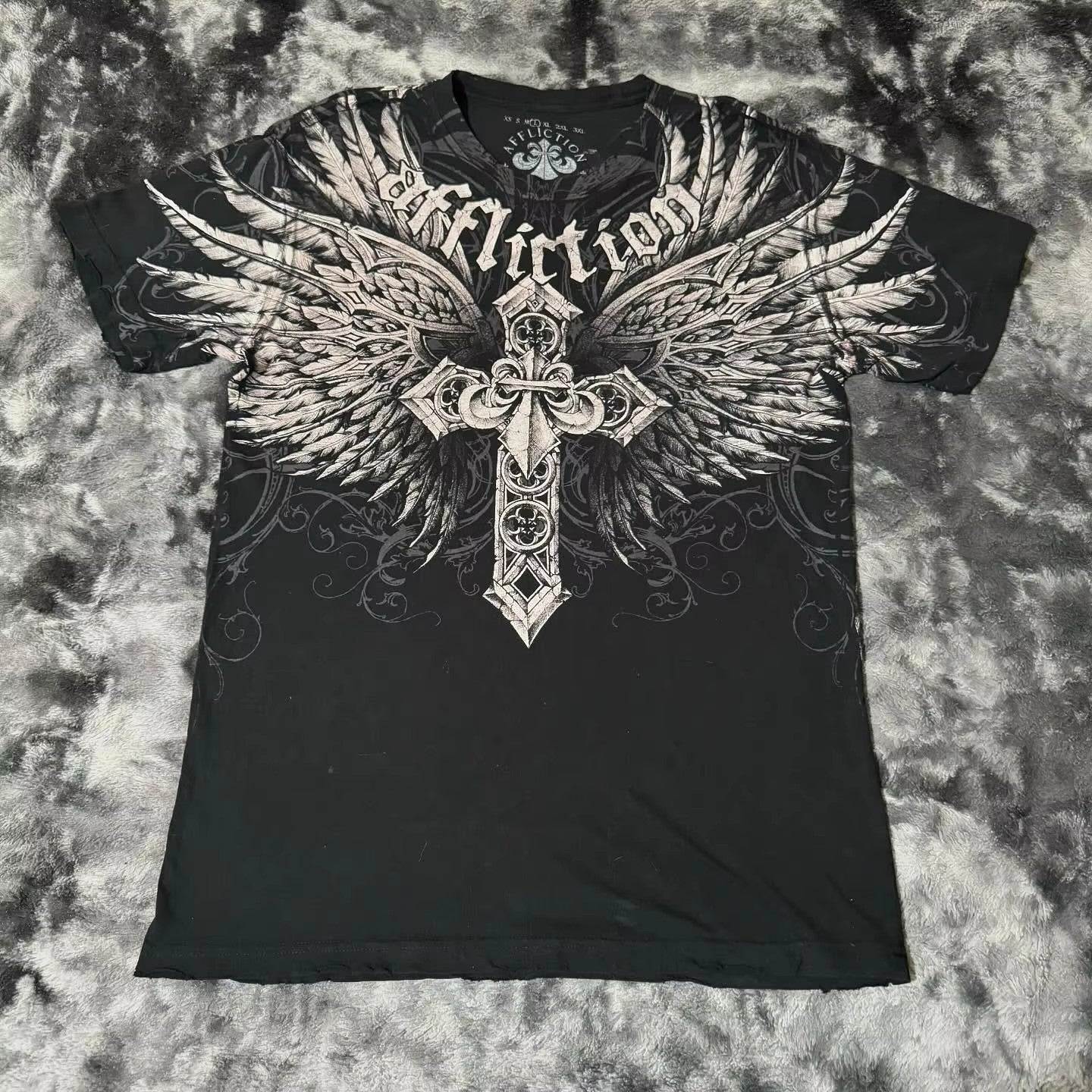 Threebooy 2000s affliction Style Street Hip Hop Clothing couple T Shirt Gothic Skull Cross Print Fashion Knight Graphic Men T shirt