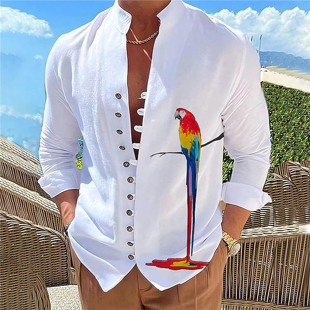 Threebooy Vintage Mens 100% Cotton Linen Shirts Long-Sleeved Stand Collar Casual Tops Spring Summer Fashion Men Clothing Retro Shirt