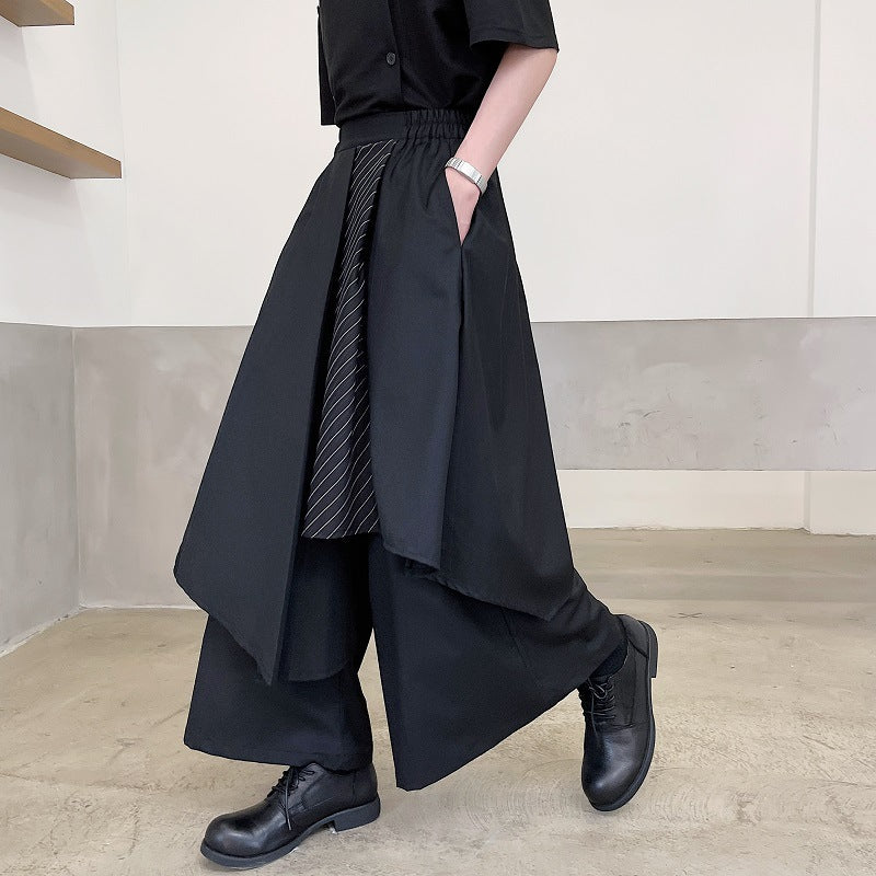 Threebooy Japan Style Mens Irregular Pants Trendy Ins Wind Ribbon Swordsman Skirt Trousers Spring Summer Fashion Loose Ankle-Length Pants
