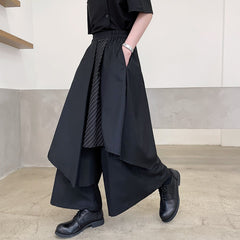 Threebooy Japan Style Mens Irregular Pants Trendy Ins Wind Ribbon Swordsman Skirt Trousers Spring Summer Fashion Loose Ankle-Length Pants