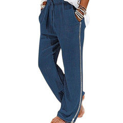 Threebooy Vintage Men Pleated Cotton Linen Casual Pants Drawstring Side Zip Elastic Waist Comfort Breathable Beach Trousers Straight Pants