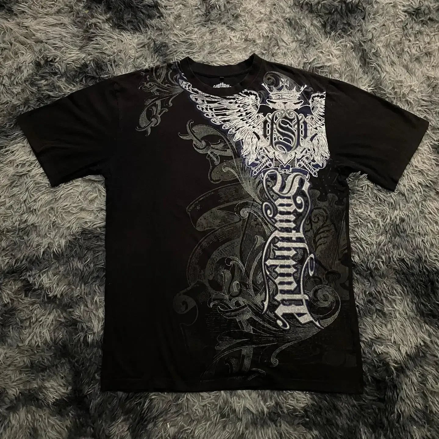 Threebooy 2000s High Street Shirts Y2K Mens Graphic Print Oversized T Shirt Harajuku Gothic Round Neck Cotton Short Sleeve Tops New