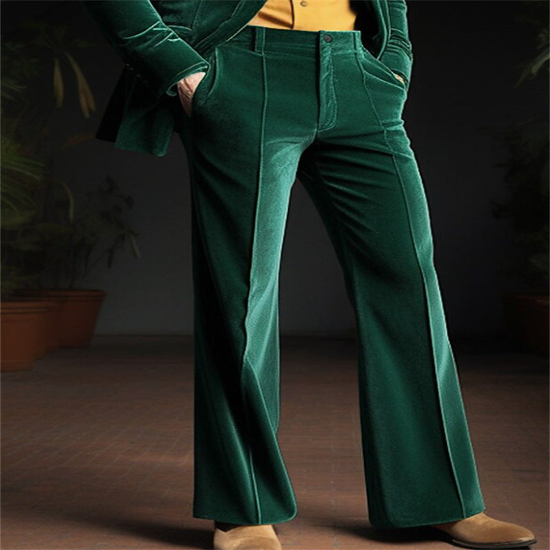 Threebooy Spring Autumn Men Velvet Suit Pants Vintage Slim Fit  Flared Trousers Fashion Comfortable Holiday Casual Pant Streetwear Male