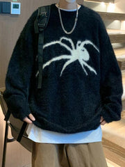 Threebooy Men's Spider Print Loose Sweater