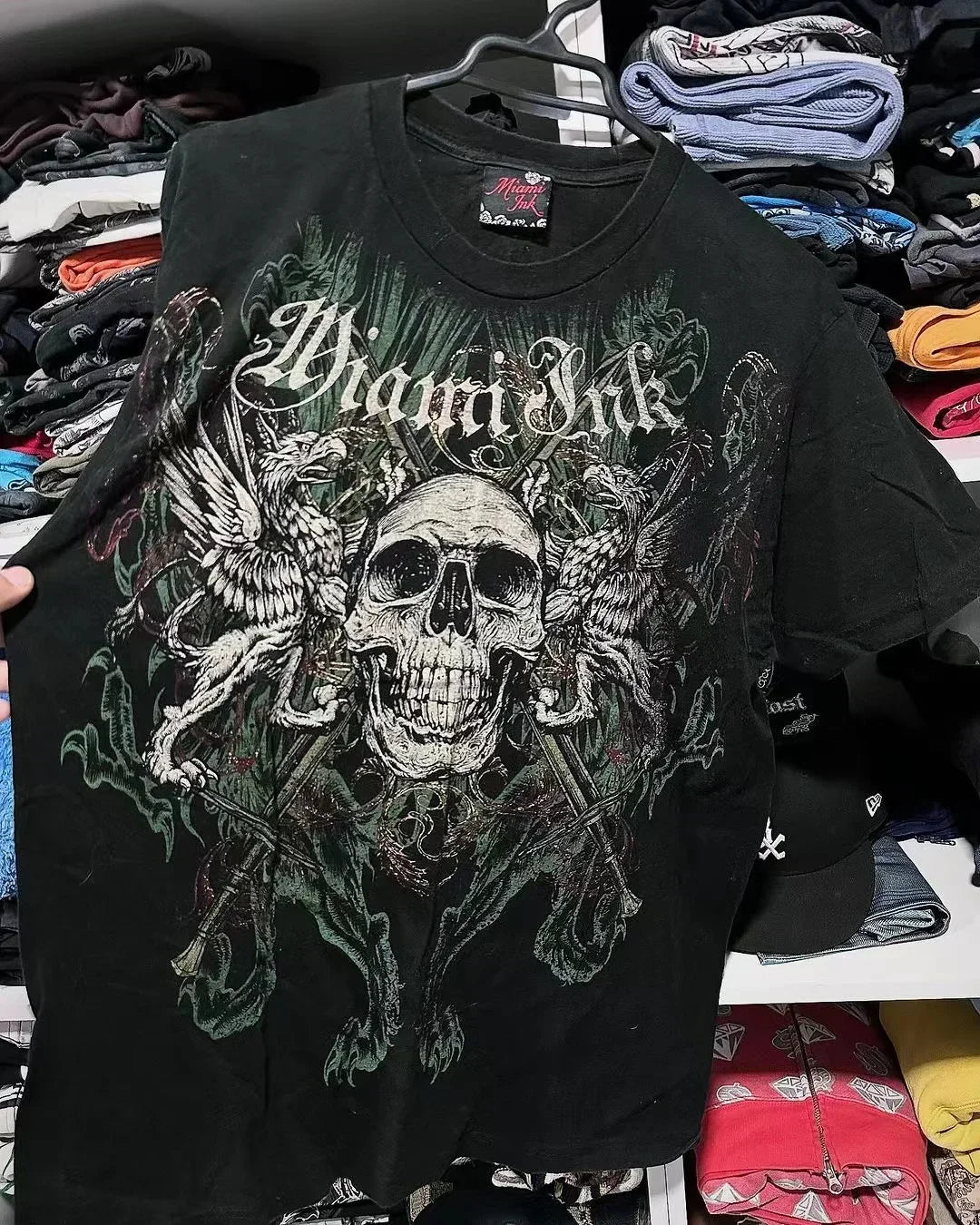 Threebooy 2000s affliction new Style Street Hip Hop Clothing couple T Shirt Gothic Skull Cross Print Fashion Knight Graphic Men T-shirt