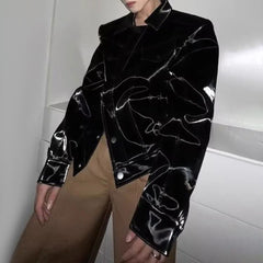 Threebooy Mens Y2k Glossy Shoulder Pad Jacket New Genderless Fashion Personality Metal Functional Style Solid Color Jacket Unisex
