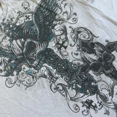 Threebooy 2000s affliction Retro T-shirts Men Grunge Cyber Goth Emo Skull Tees E-girl Graphic Print Short Sleeve Tops Vintage Streetwear