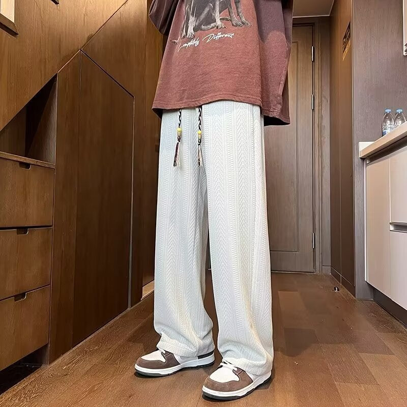 Threebooy Wheat Ear Pattern Knitted Pants Men American Vintage Straight Casual Sweatpants Spring Autumn Fashion Loose Youth Long Trousers