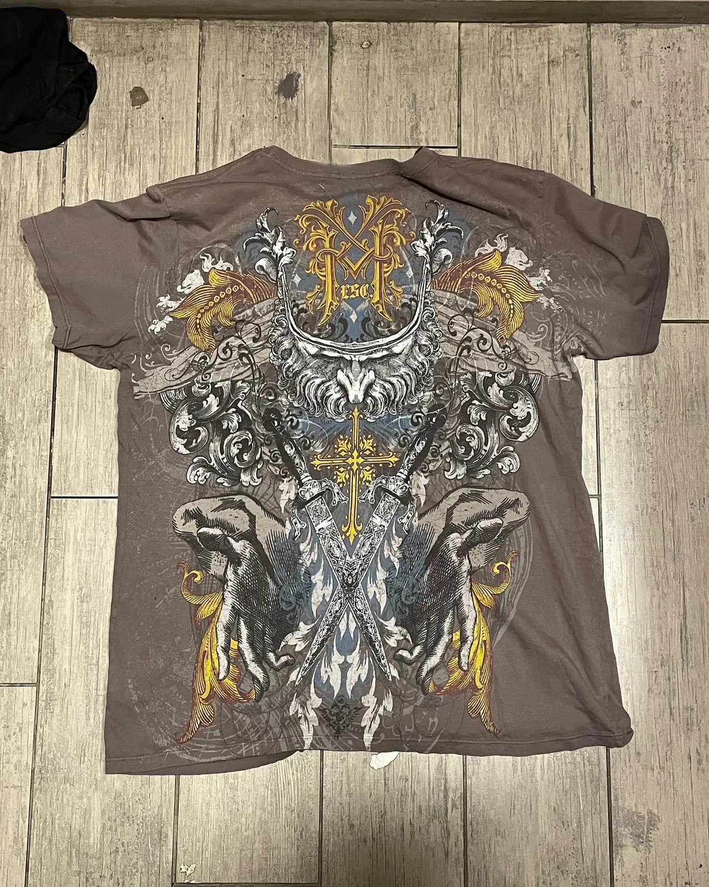Threebooy 2000s Affliction Khaki Men's Shirt Graphic Print Oversized T-shirt Men's New T-shirt with short sleeves and cotton