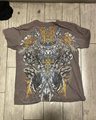 Threebooy 2000s Affliction Khaki Men's Shirt Graphic Print Oversized T-shirt Men's New T-shirt with short sleeves and cotton