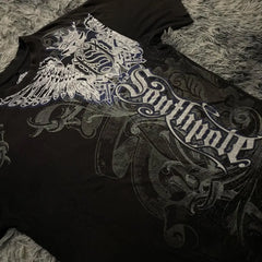 Threebooy 2000s Short Sleeve Tapout Hip Hop Skulls Letter Graphic t shirts Men Clothes Casual Gothic Streetwear Goth Cotton Oversized Tops