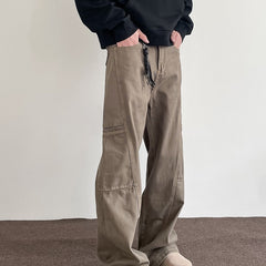 Threebooy Vintage Cargo Pants For Men Cleanfit Style Straight Trousers High Street Retro Maillard Brown Multiple Pockets Casual Pants