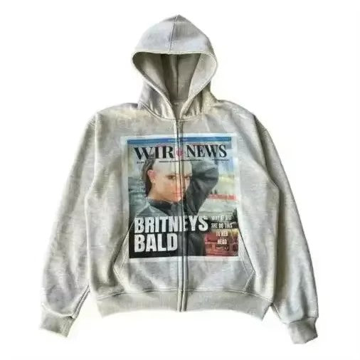 Threebooy 2000s Retro Men's and Women's Hoodies Printed Personalized Patterns Y2K Style Streetwear Hooded Cardigan Long Sleeve New Tops