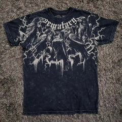 Threebooy 2000s affliction Retro T-shirts Men Grunge Cyber Goth Emo Skull Tees E-girl Graphic Print Short Sleeve Tops Vintage Streetwear