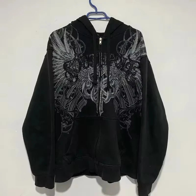 Threebooy 2000s New Cotton Red Couple Zipper Hoodies Vintage Elite Full Zip Hoodie Sweatshirt Size Skull Snake Red Y2K Sweatshirts