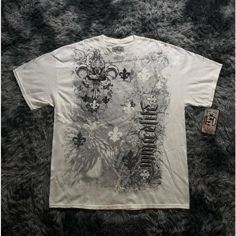 Threebooy 2000s Vintage Aesthetic Crop Tops Emo T Shirt Y2K Fairy Grunge Clothes Women Gothic Skull Skeleton Graphic Print Tees Shirts