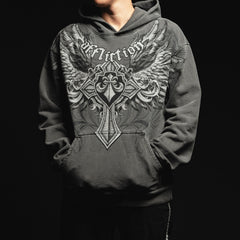 Threebooy 2000s affliction Gray Hooded Sweater Men's Trend Joker Harajuku Hip Hop Street Couple Angel Wings Hooded Coat New Sweatshirt