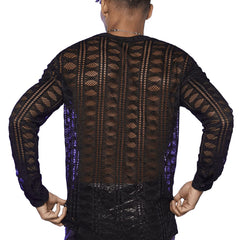 Threebooy Fishing Net Transparent Shirt For Men V-neck Lace Long Sleeved Tshirts Tops Autumn Fashion Sexy Mesh Hollow Out Shirts Pullover