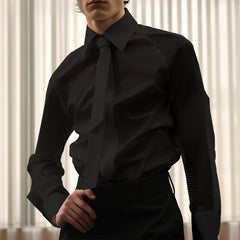 Threebooy 2025 New French Style Shirt For Men Spring Summer Long Sleeve Top With Tie Fashion Mesh Patchwork Banquet Gentleman Shirts