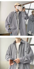 Threebooy Oversized Loose Striped Shirt Unisex Spring Autumn Mens Long sleeved Tops Fashion Casual Shirts Cardigan Streetwear Couple Ins