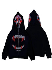 Threebooy Men's Fleece Street Rhinestone Print Oversized Hoodie