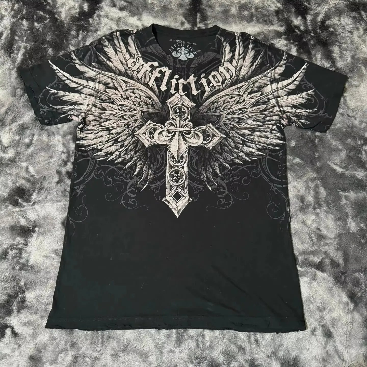 Threebooy 2000s affliction new Style Street Hip Hop Clothing couple T Shirt Gothic Skull Cross Print Fashion Knight Graphic Men T-shirt