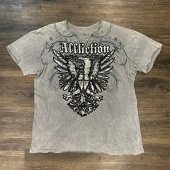 Threebooy 2000s affliction new Style Street Hip Hop Clothing couple T Shirt Gothic Skull Cross Print Fashion Knight Graphic Men T-shirt