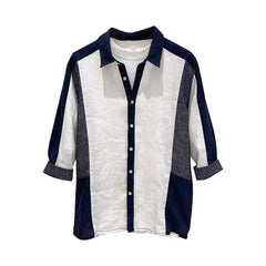 Threebooy Fashion Patchwork Cotton Linen Shirts For Men Half sleeve Turn-down Collar Loose Tops Summer Vintage Casual Shirt Streetwear