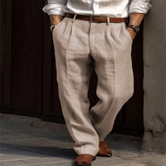 Threebooy Mens Linen Pleated Pants Front Pockets Straight Cotton Blend Long Trousers Spring Summer Holiday Fashion Loose Pant Oversized
